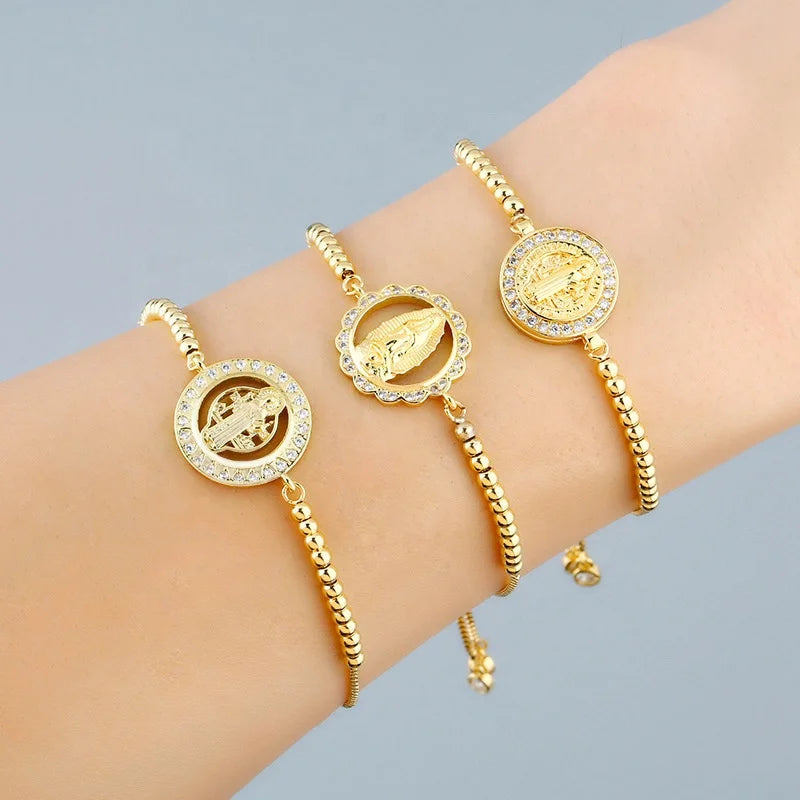 Box Chain Zircon Virgin Mary Charm Bracelet Fashion for Women Hot Adjustable Gold Trendy Alloy Latest Necklace Designs Geometric