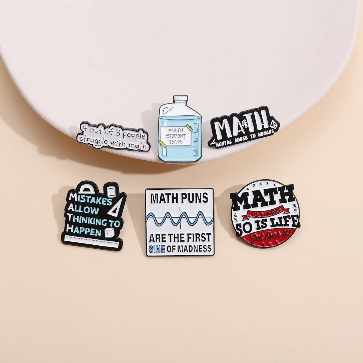 Chemistry Math Science Metal Brooches Lapel Pin White Simple Letters Badge Gift for Teacher Students Geek Enamel Pin
