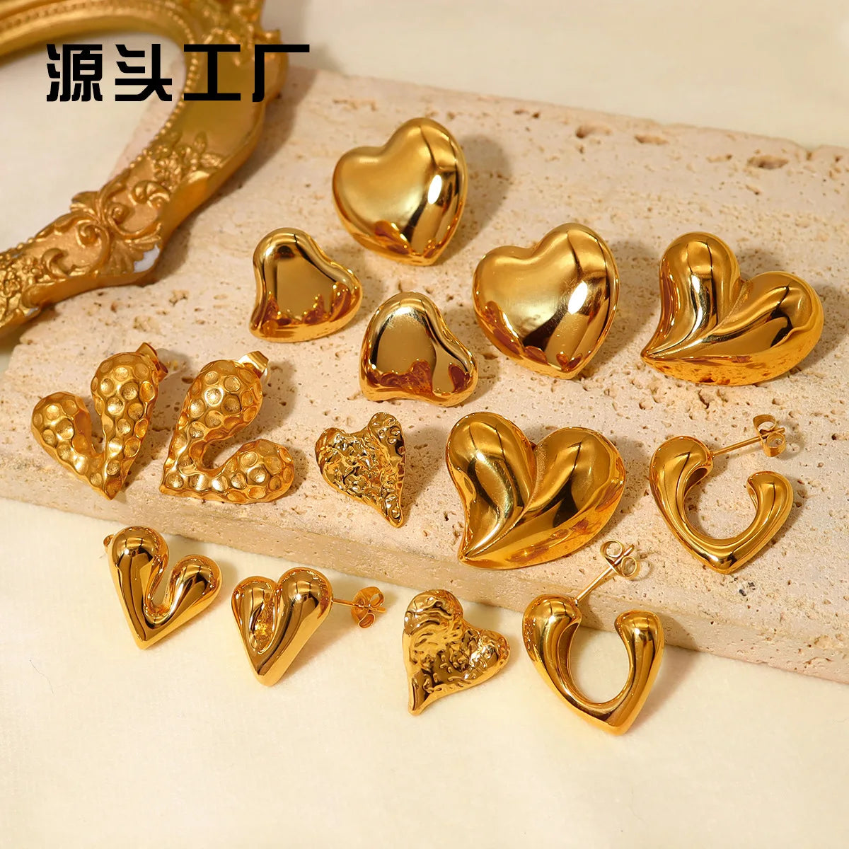 Factory Direct Sale of Ins 18K Gold Stainless Steel Personalized Liquid Heart-shaped Stud Earrings Titanium Steel Earrings