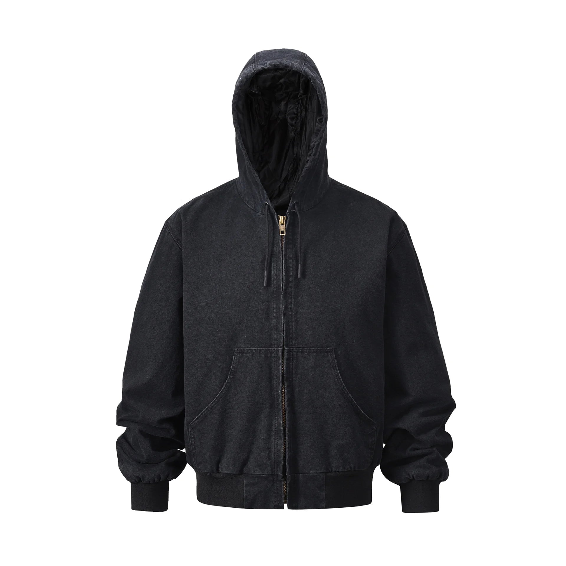 2025 Winter Highstreet New Design Distreeted Hoodie Double Layer Heavy Zipper Washed Hoodie Vintage Black Hoodie Jacket for Men