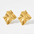 Women's Fashion Trendy Geometric Irregular Textured Molten Stud Earrings Gold Plated Non-Tarnish Stainless Steel Crumple