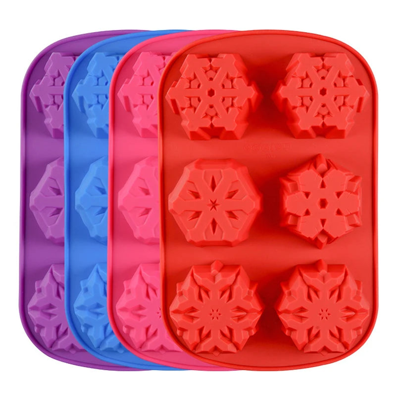 6 Cavity Christmas Snowflakes Silicone Cake Mold for Making Soap Candle Candy Muffins Chocolates Cake Decoration