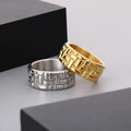 18K Gold Ring Men Fashion Jewelry Striped Geometric Palace Wall Wedding Statement Mens Rings Stainless Steel Jewelry Couple Ring MegaBDM