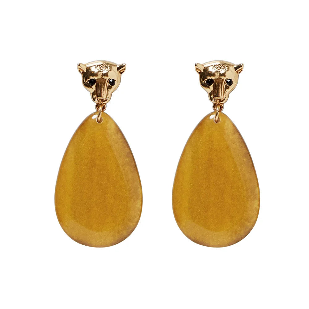 Europe and the United States New Cold Wind Exaggerated Atmosphere Three-dimensional Metal Leopard Head Resin Drop Earrings