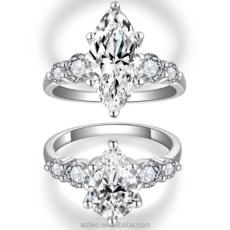 Women Luxury 3ct White Gold Plated 925 Sterling Silver Fine Jewelry Moissanite Diamond Engagement Ring