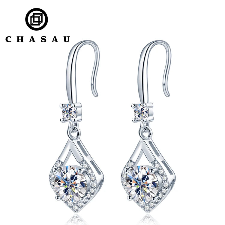 Latest New Design 6.5mm 1 Carat Diamond Moissanite 925 Sterling Silver Ladies Moissanite Earrings Drop Hook Earring for Women