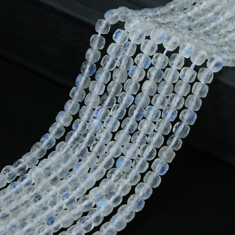 JSES Wholesale Natural Moonstone 4mm Faceted Cube Beads for Jewelry Making Bracelets Gemstones Seed Beads DIY Accessories