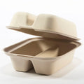 Bioleader No PFAS 2-Compt Bagasse Fiber White/Brown Disposable Taco Clamshells Lid Microwavable Biodegradable 7x5x3 Takeaway