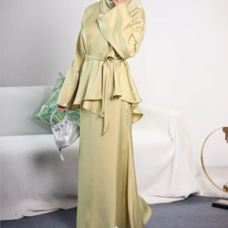 2023 Shiny Muslim Dress Set for Women Islamic Clothing Wholesale Muslim Abaya Set for Fashion Girls Summer Abaya