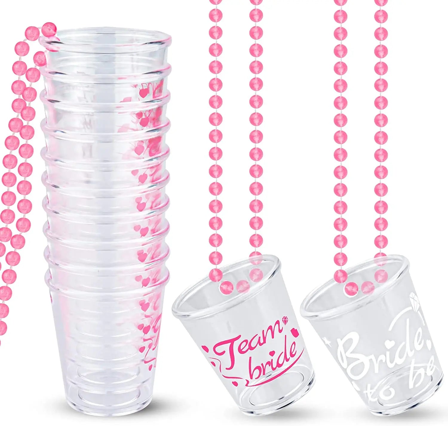 Bachelorette Party Favors 12Pcs Clear Shot Glass Necklace 'Bride Be' 'Team Bride' Cup Necklace Plastic Party Valentine's Day