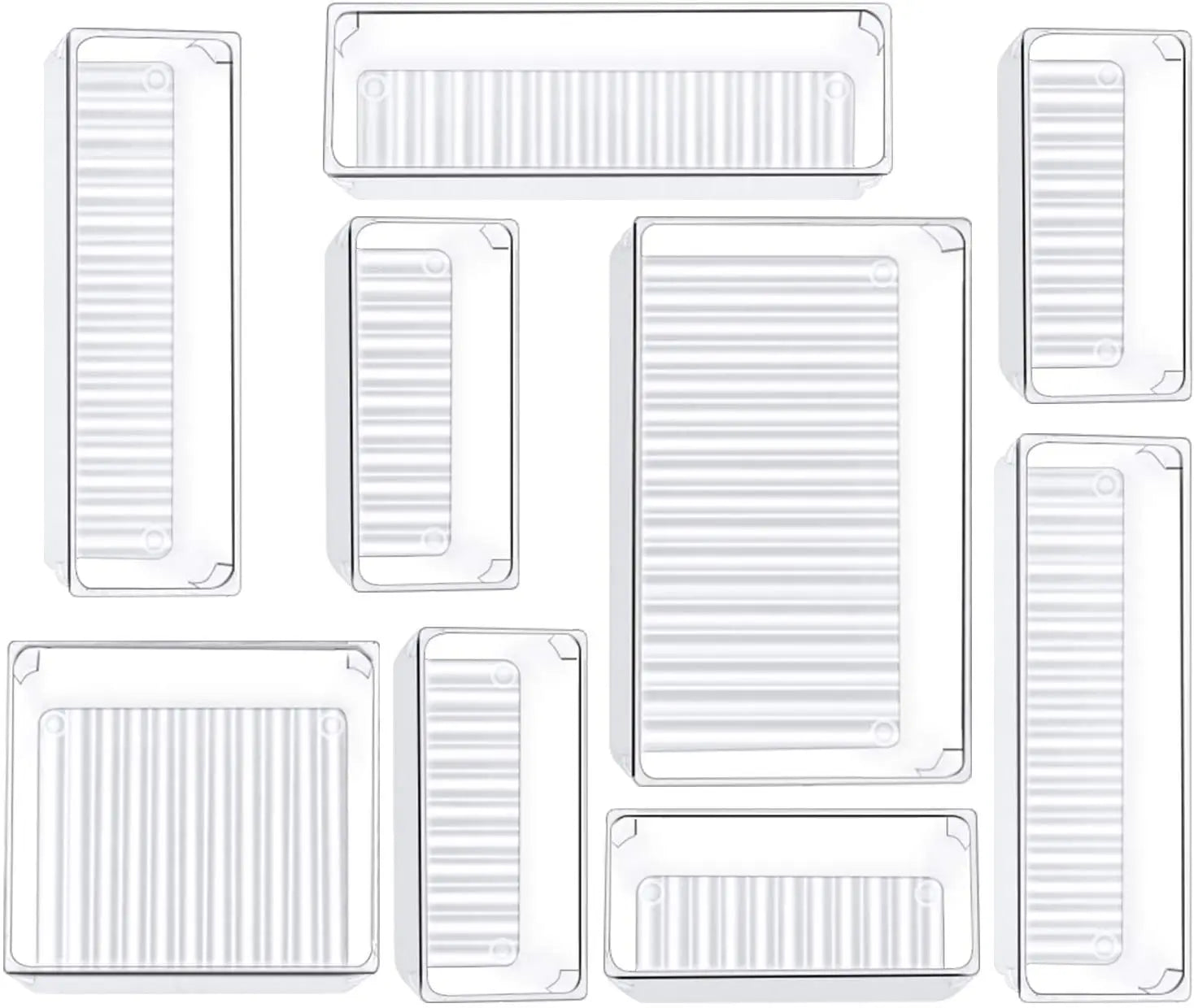 Wholesale 9 Pcs Transparent Plastic Desk Drawer Organizer Tray Set with Kitchen Spice Storage Bins for Bathroom Use