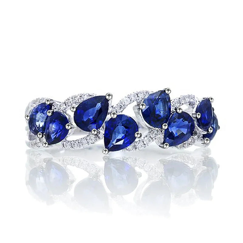 CAOSHI Trendy Water Drop Shaped Blue Crystal Two Layers Cross Finger Ring for Hot Sale Silver Plated CZ Band Rings Jewelry Women