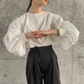 Boutique Wholesale 2026 Autumn New Fashionable Round Neck Korean Version Lantern Sleeves Pure Cotton Women's Shirt
