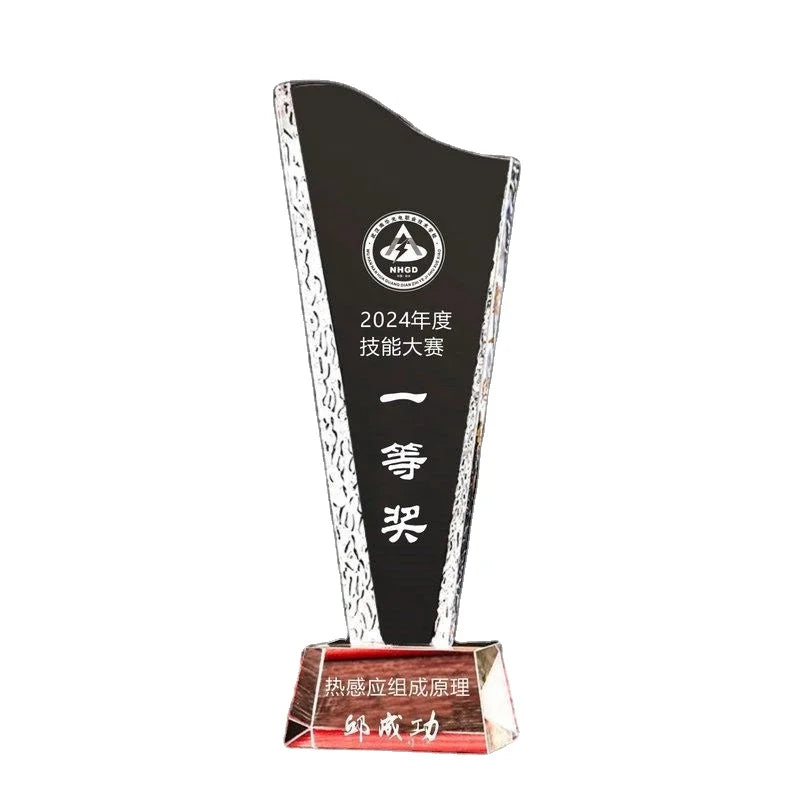 MH-NJ00289 Wholesale Custom Blade Award Crystal Engraved Logo Glass Trophy Awards