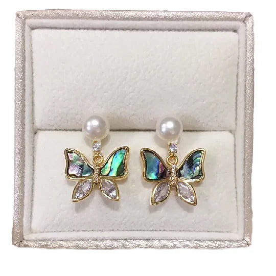Colorful Mother of Pearl Butterfly Freshwater Pearl Stud Earrings Elegant Women'S Fine Jewelry Earring