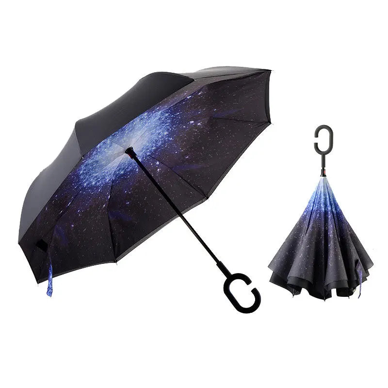 Double Layer Anti-UV Waterproof Windproof Straight Umbrella C-Shaped Handle for Car Rain Outdoor Use Premium Promotional Item