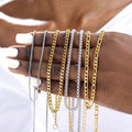 Tarnish Free Jewelry 18k Gold Plated Stainless Steel NK 1:3 Figaro Link Chain Necklace Chain for Men Women 3mm