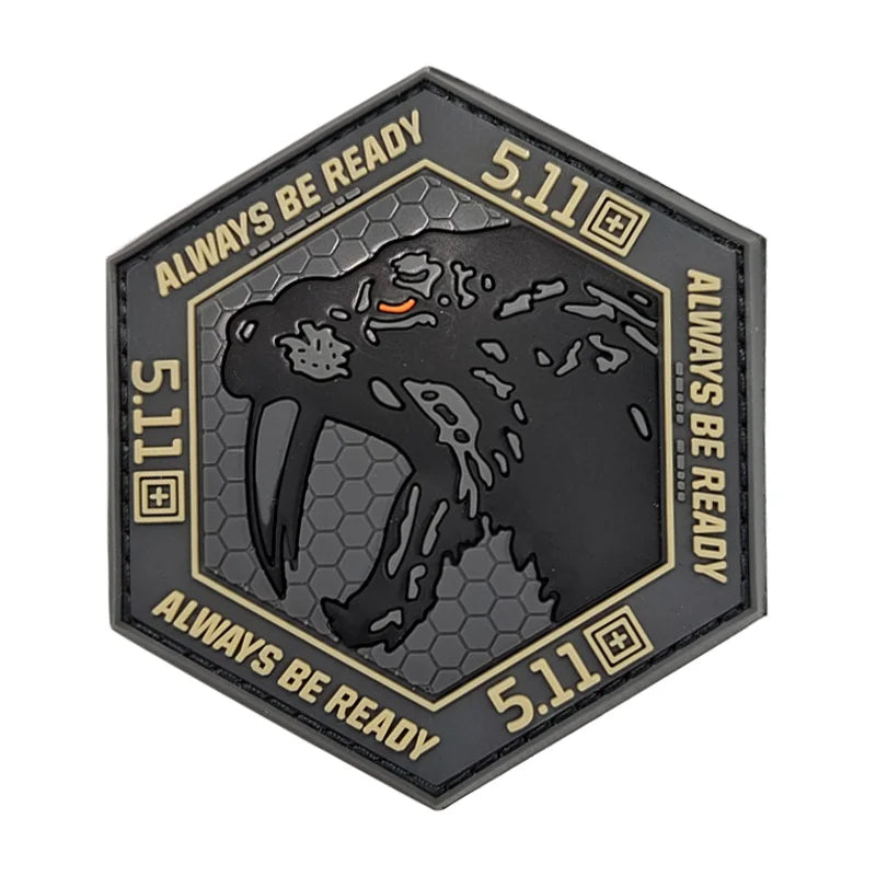Fabric and Resin Saber Tooth Tiger Grey Eco-Friendly Customizable Size Sequins Badge with Hook Patches for Clothing Backpacks