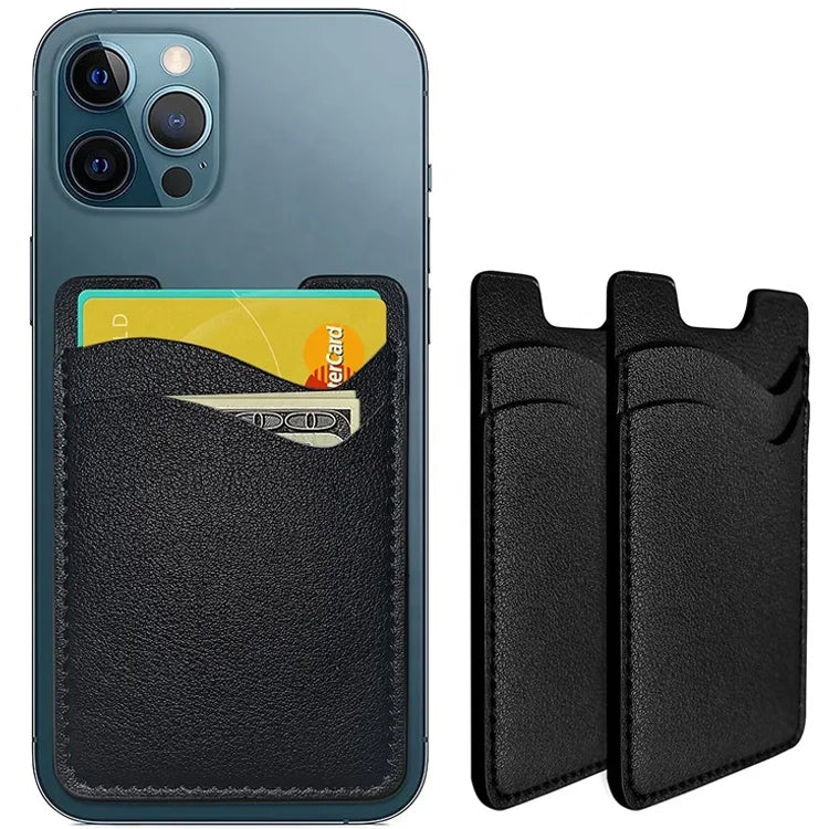 Double Pockets Self Adhesive Stick on Wallet Cell Phone Compatible Mobile Phone Back PU Leather Card Holder for Phone Case