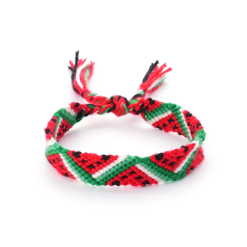 Handmade Woven Watermelon Friendship Bracelet for Women Men Red Green White Watermelon Rope Braided Wrist Wrap Bracelet 12*140mm