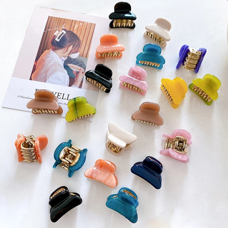 DOWELL Korean Princess Hair Card Solid Color Retro Bangs Measuring Points Mini Acetate Hair Claw Clips