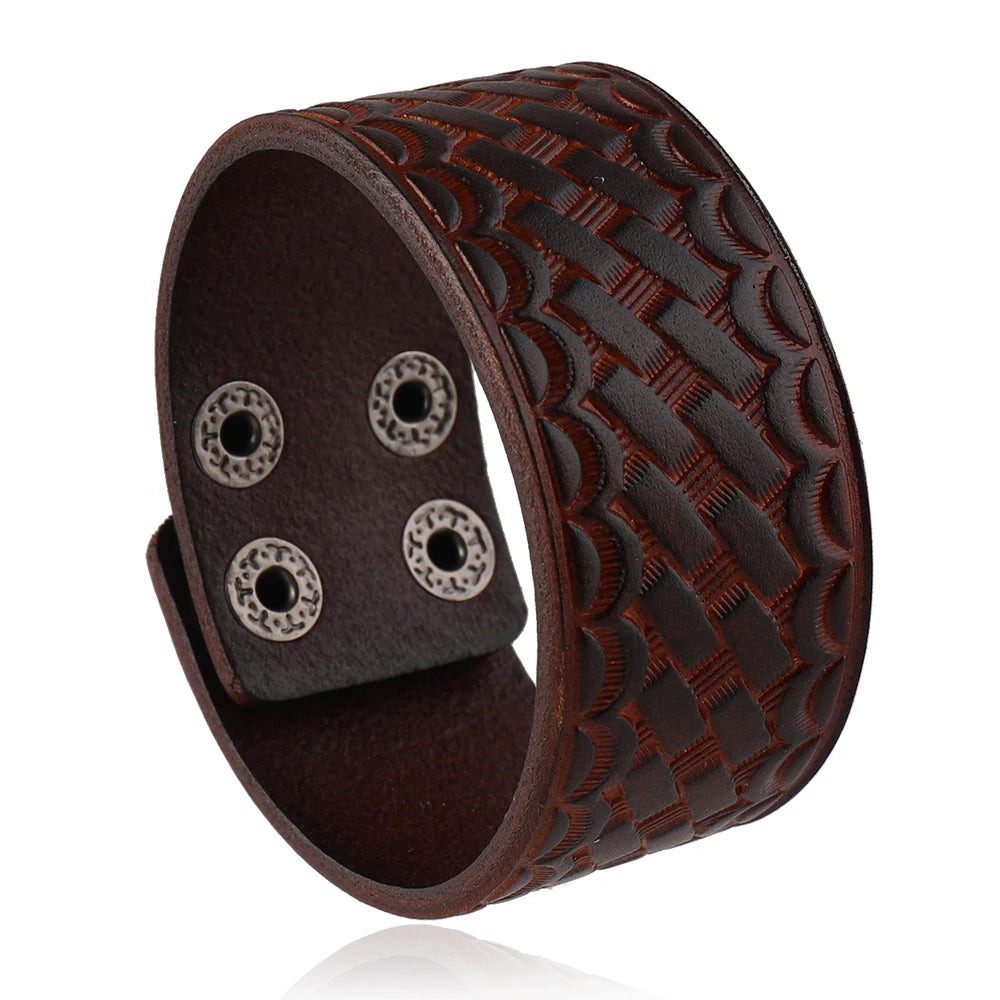 Men's Retro Cowhide Emboiled Bracelet Fashion Simple Wide Leather Accessory Retro Style Vintage Fashion Bangles