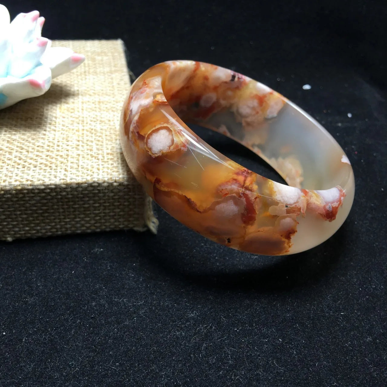 Natural Cherry Blossoms Stone Agate Gemstone Bracelet Iced Species Floating Flower Sakura Agate Bangle Jewelry for Women