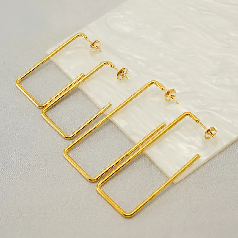 Plated 18k Gold Earrings Simple Titanium Steel Rectangle Stainless Steel Earrings Jewelry