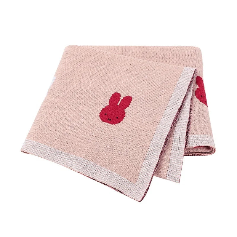 New Design Lovely Rabbit Pattern Baby Blanket 100% Organic Cotton Comfortable Soft Knitting Swaddle Blanket