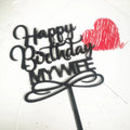 Creative Happy Birthday Acrylic Cake Topper for Wife and Husband Valentine's Day Gold & Black Square Shape