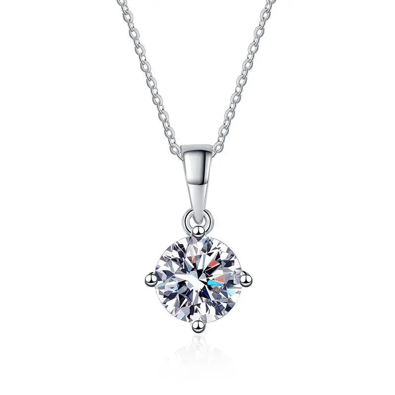 Wholesale Minimalist Four Claw Grade D 0.5ct/1ct Moissanite Pendant Necklaces 925 Sterling Silver Simple Moissanite Jewelry Wom
