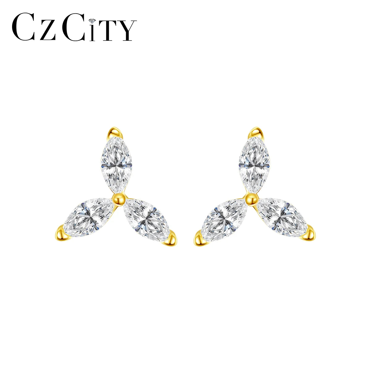 CZCITY Needle Korean Earing Woman Cubic Zirconia Small Gold Stud Zircon Yiwu Fashion Flower Earring