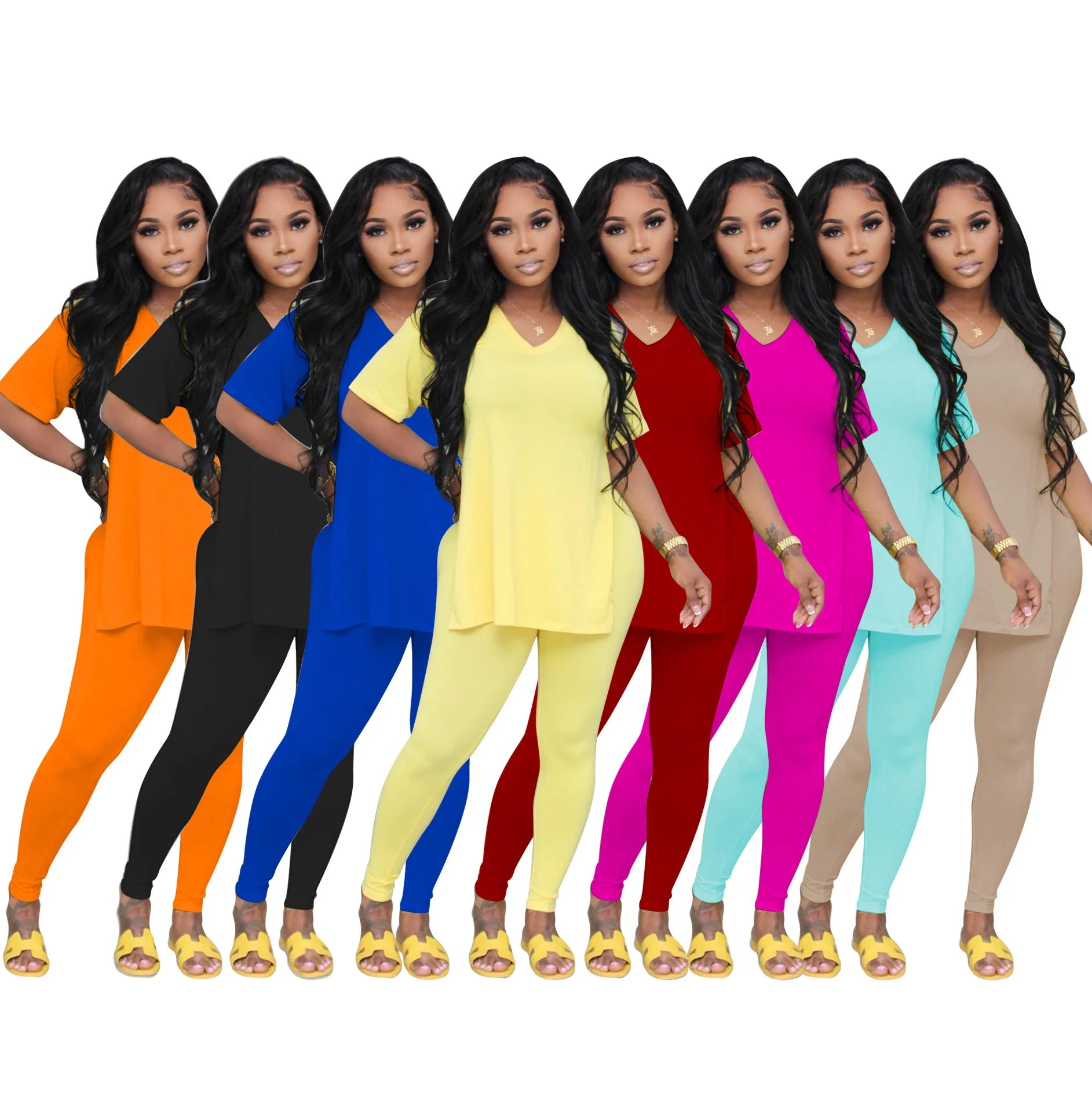 Women's Spring Set Clothing logo 2 Piece Set Women V-neck t Shirt and Legging Sets