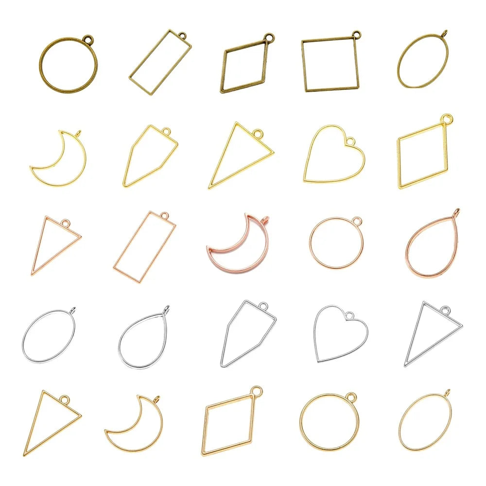 10pcs/bag Mix Geometric Figure Charm Hollow Glue Blank Pendant Tray Bezel Charms DIY Bracelet Necklace Handmade Bezel Mold