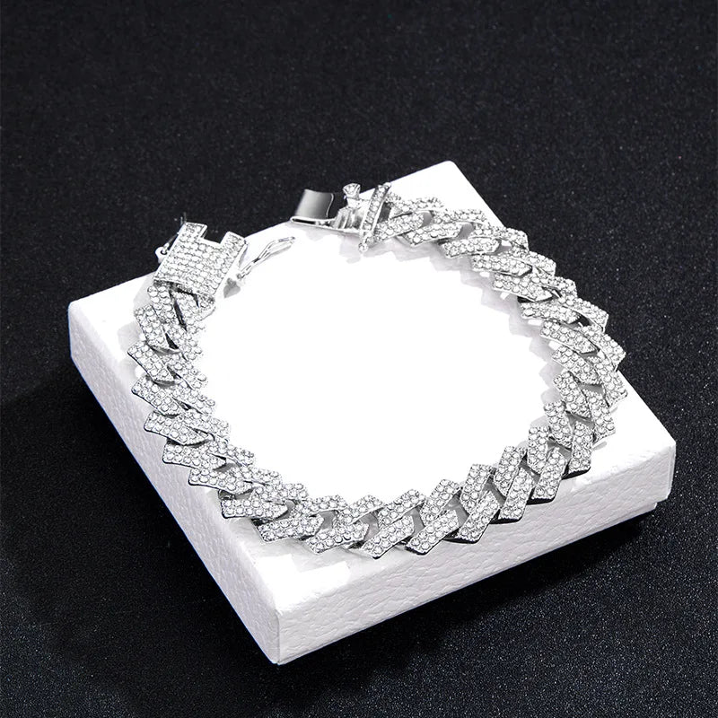 Fashion Hiphop Gold Plated Rhombus Full Diamond Miami Cuban Chain Anklet