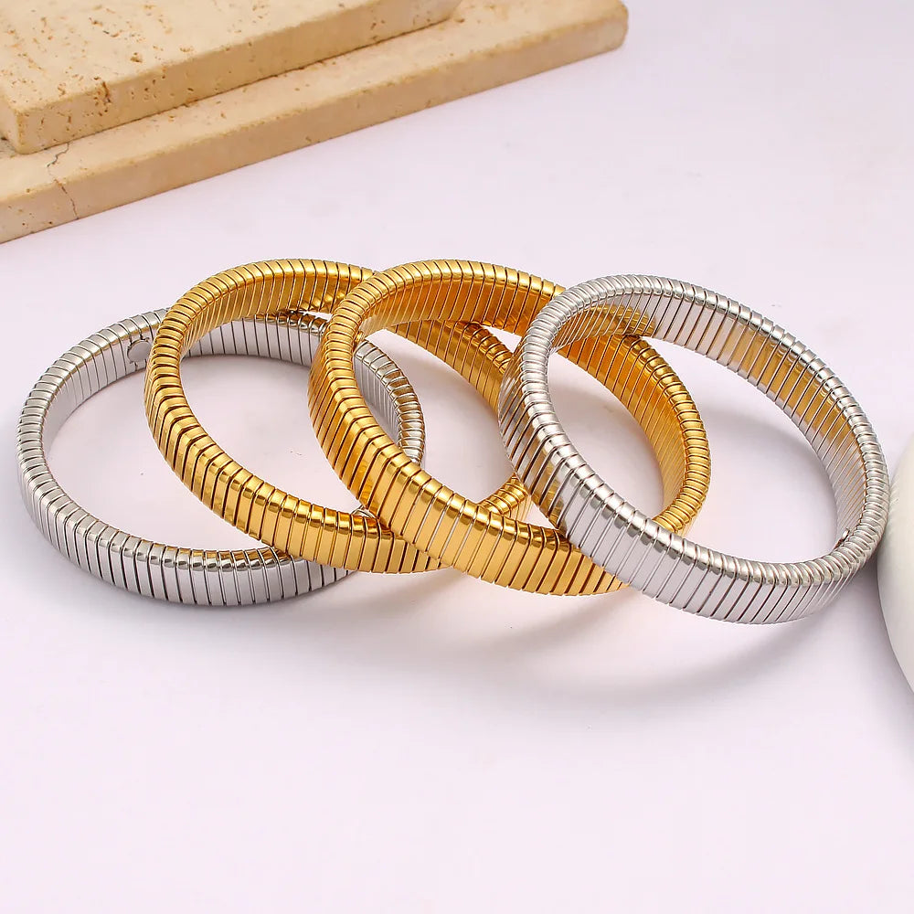 Wholesale Bracelets Jewelry PVD 18k Gold Plated Chunky Bangles Stretchable Elastic Stainless Steel Bracelet for Women