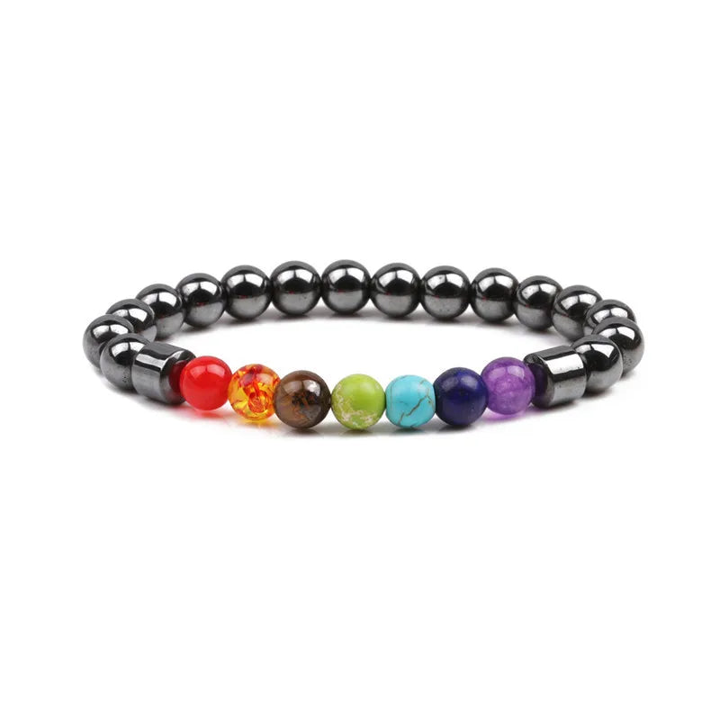 8mm Turquoise Hematite Magnetic Bracelet 7 Chakra Gemstone Beads Stretch Bangle Jewelry for Protection Healing Crystal Gift