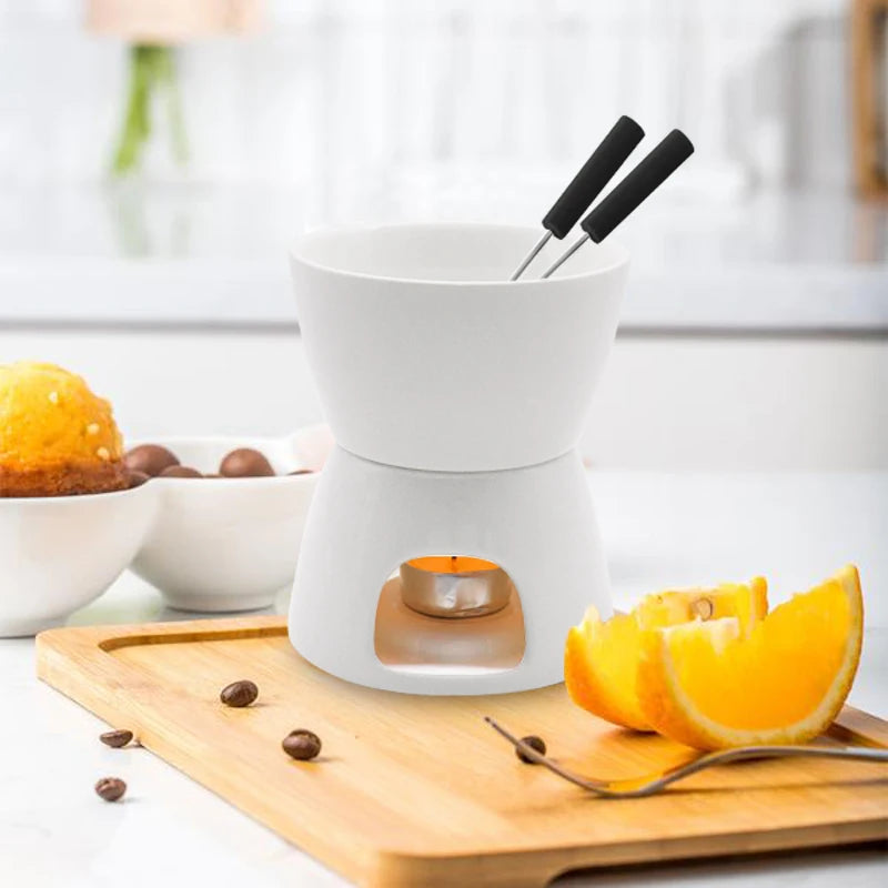 Porcelain White Fondue Set Wholesale Melting Pot for Cheese  with Fork Chocolate  Mini Hot Pot Set