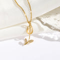 Fashion Jewelry Opal Tulip Necklace Non Tarnish Stainless Steel 18K Gold Plated Zircon Flower Necklaces for Women