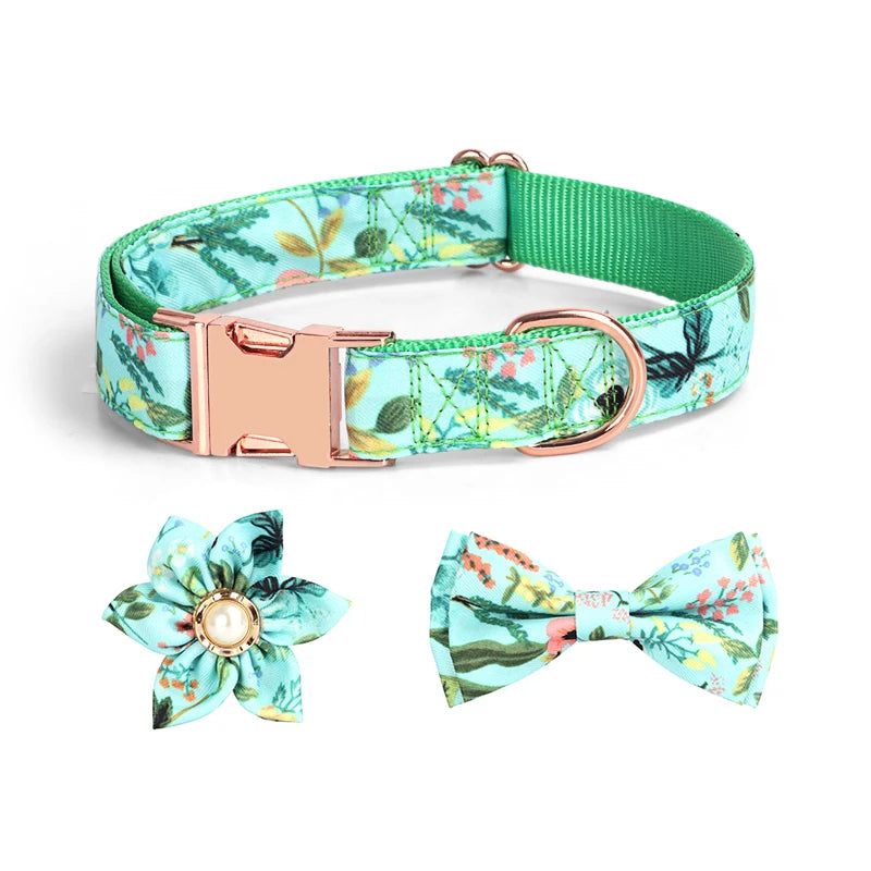 Engraved Flower Design Polyester Nylon Fashion Big Wholesale Dog Collar Metal Buckle Fancy Print Sublimated Custom Personalized