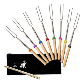 New 8 Color Wood Handle Marshmallow BBQ Skewers Stainless Steel BBQ Stick Telescoping Marshmallow Roasting Sticks