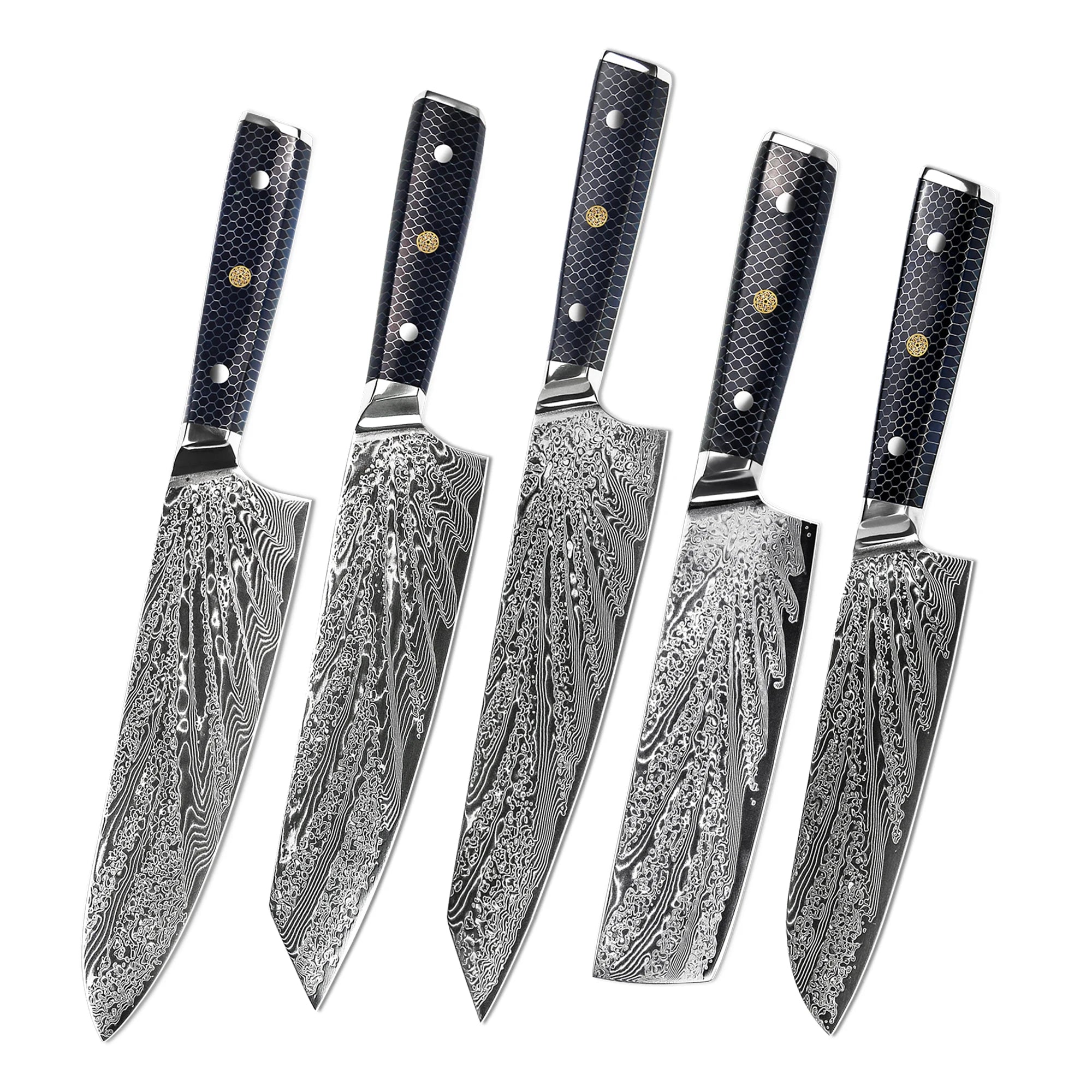 YANGJANG AMBER Premium Honey Comb Resin Handle Damascus Steel Vg10 Japanese Knife Sets