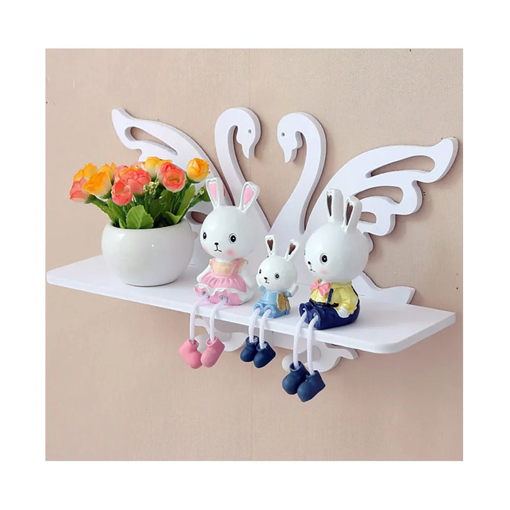 Creative Pastoral DIY Elegant Swan Shape Decor Free Perforated Wall Shelf for Bedroom & Living Room for Home Party Decor