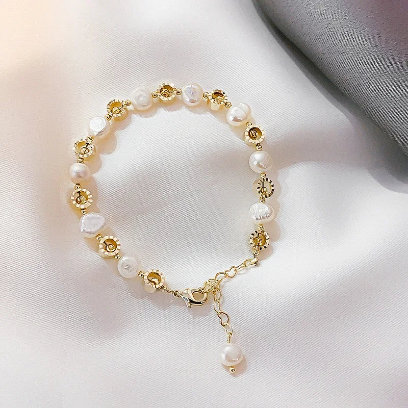 HOVANCI 2020 Fashion Charm Designer Adjustable Natural Freshwater Pearl Gold Beaded Flower Bracelet for Women Jewelry