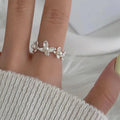 Fine Jewelry 925 Sterling Silver Adjustable Ring Flower with Pearl Ring for Women