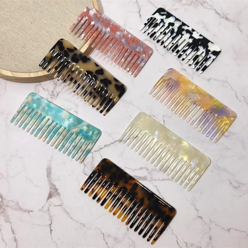 Anti Static Detangler Acetic Acid Hair Comb Portable Leopard Marble Cushion Custom Wide Tooth Comb Cellulose Acetate Comb