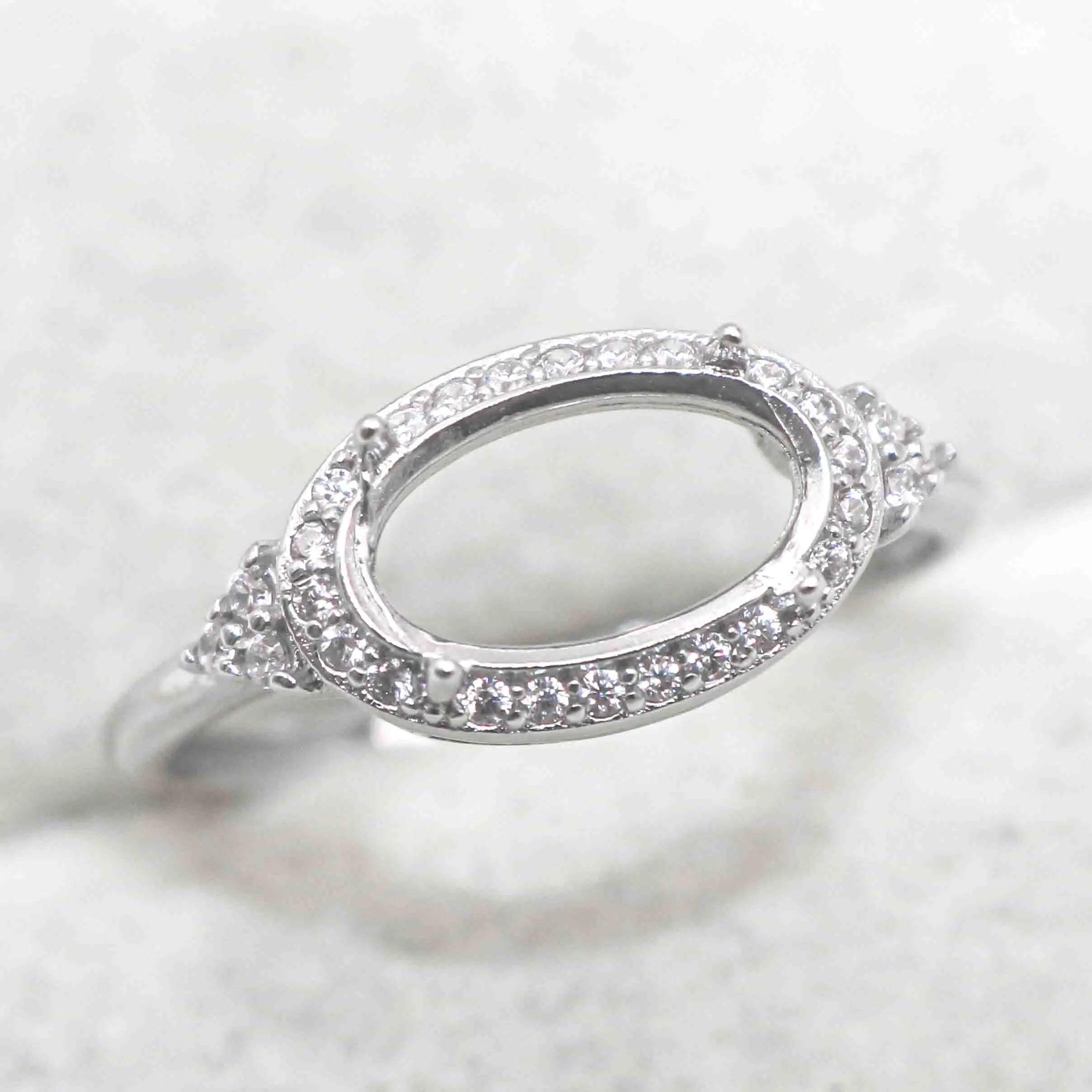 Sterling Silver 6*10mm Semi Mount Ring Frame Empty Blank Support Setting S925 Base Holder Without Center Stone for DIY Inlay