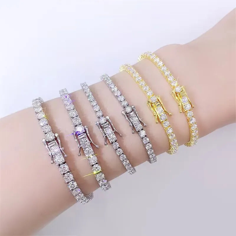 Luxury Men's & Women's Hip Hop Iced Tennis Chain Bracelet Fine 2MM-5MM S925 Silver VVS Moissanite Bracelet for Gift