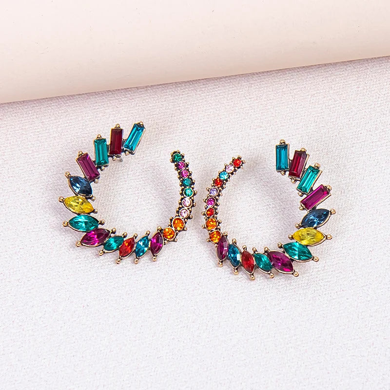 Trendy Diamond Crystal Waterdrop Wedding Earrings Women's Multicolor Rhinestone Round Stud Earrings Jewelry