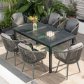 Luxury Hotel Resort Villa Rope Outdoor Patio Furniture Black Rope Woven Dining Chair Wood Plastic Table Set